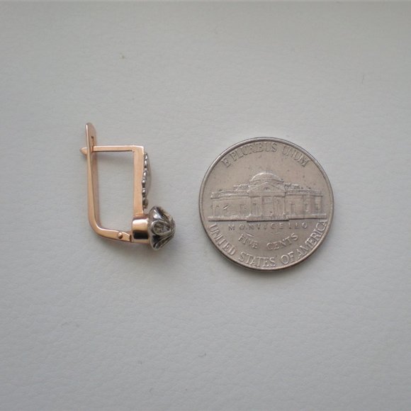 Vintage Soviet USSR 14K 583 Rose Pink White Gold Diamond Buttercup Earrings - Picture 6 of 7